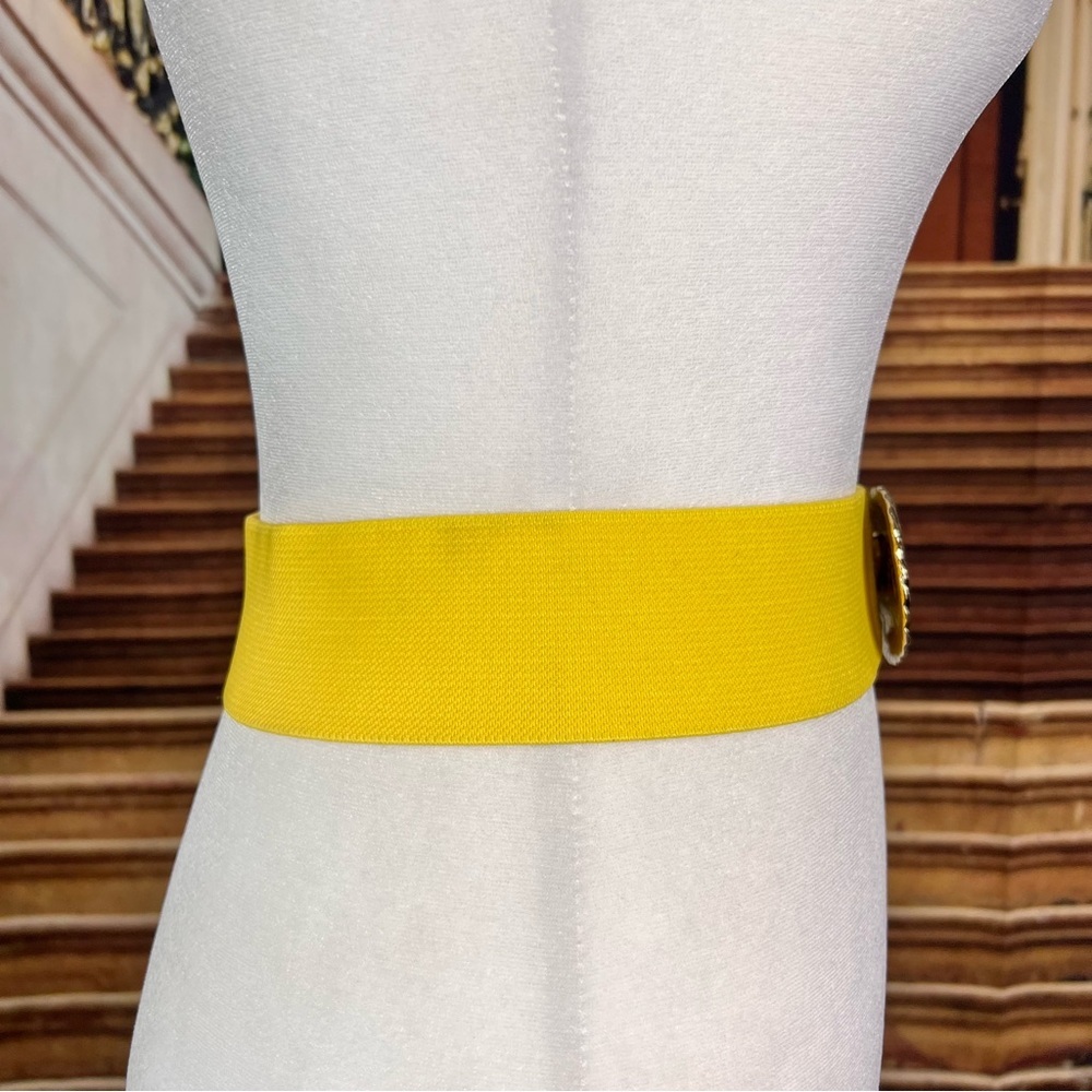 Vintage 80s Metal Gold Rope Elastic Waist Band Belt, 27” long, front hook adorbs - Picture 6 of 6